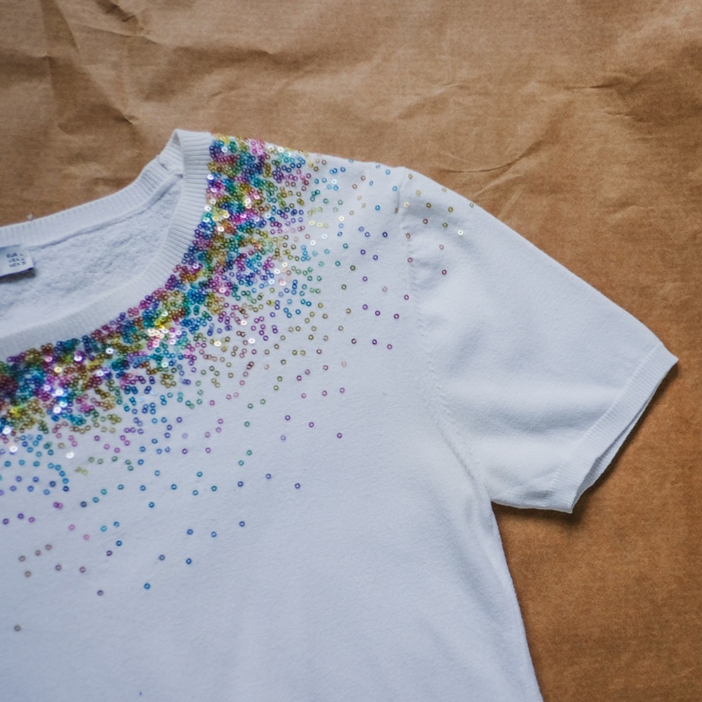 Zara Sequin Embellished Knit Tee Size L View 6